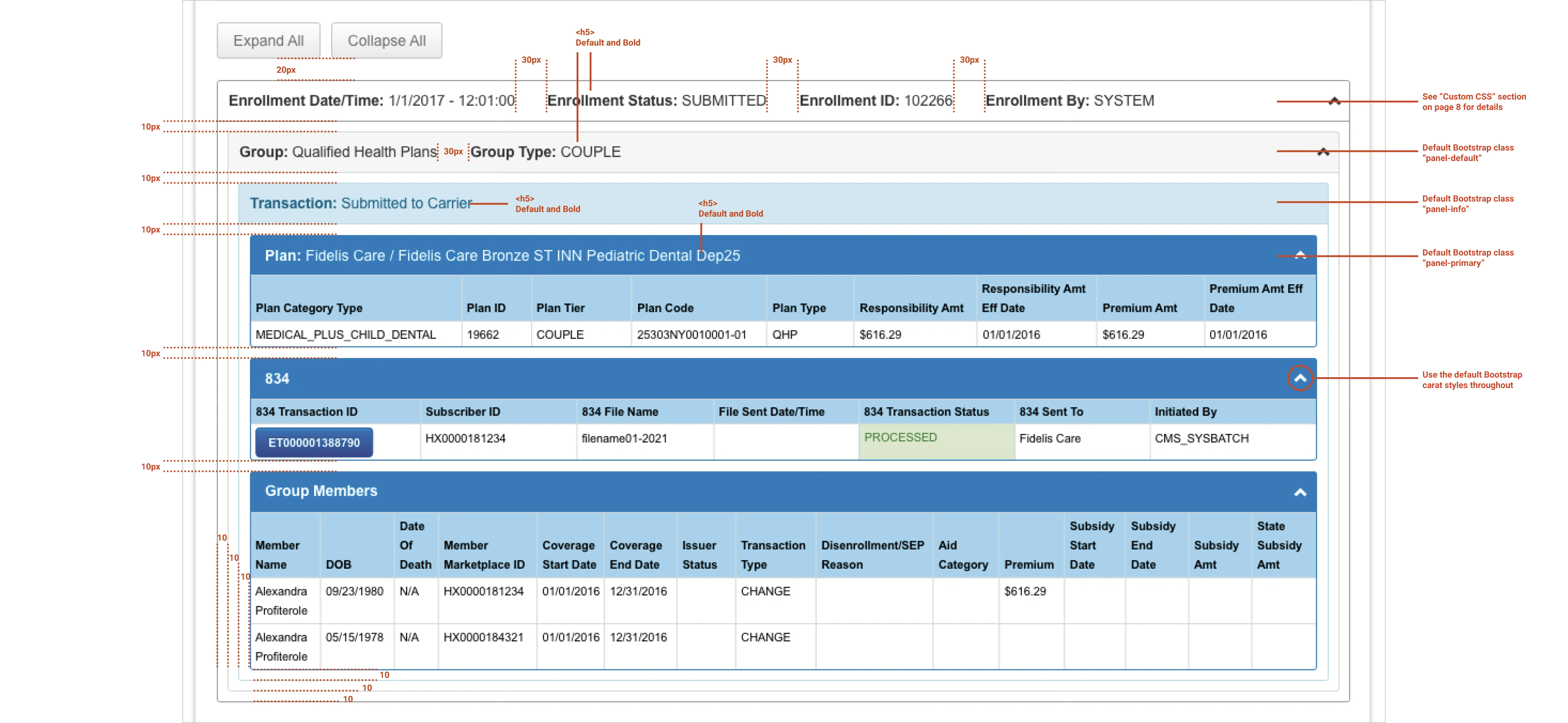 screenshot of proposed Back Office UI changes with specific spacing and font size adjustments